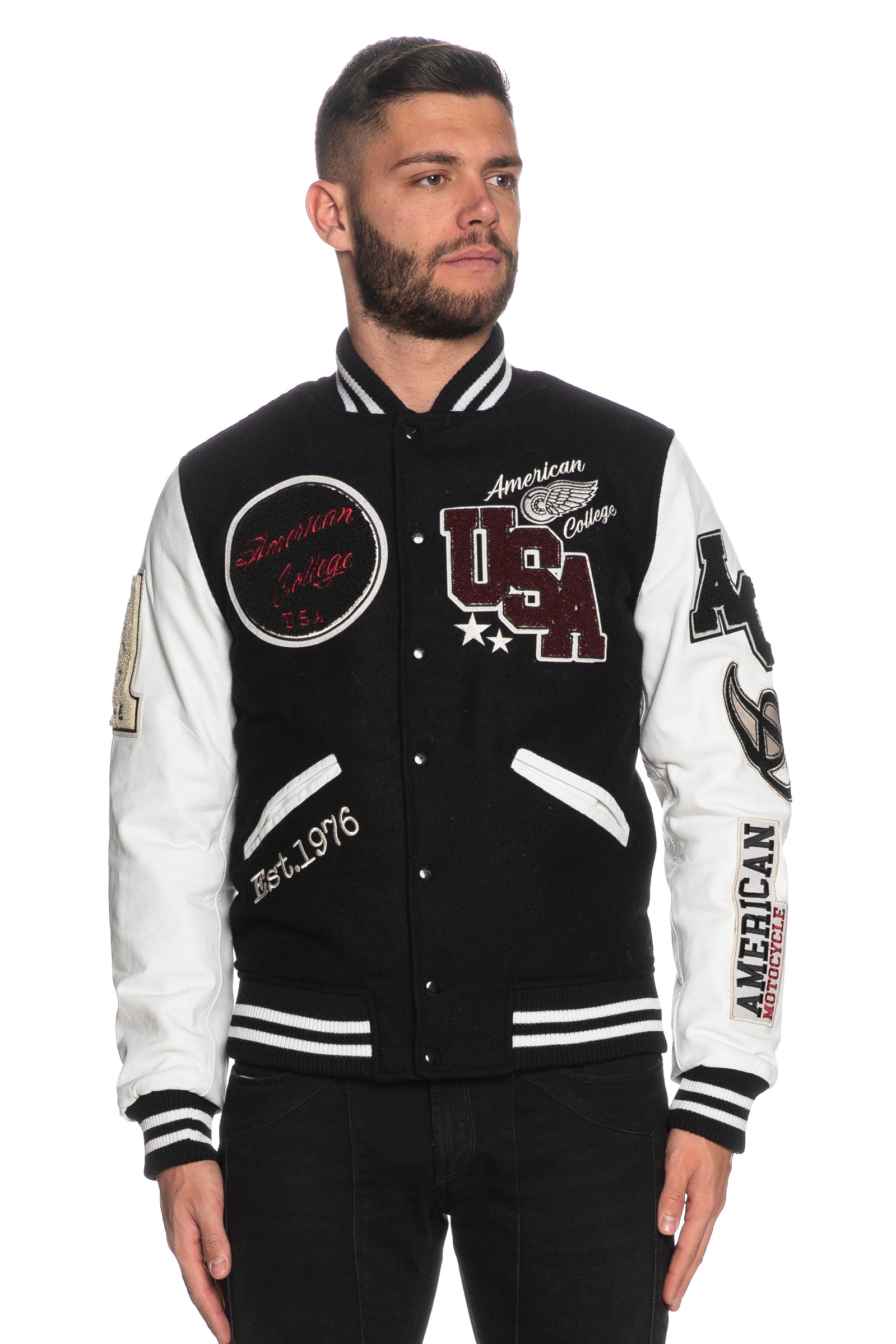 Giubbotto American College Men's Varsity Da Uomo Nero Bianco