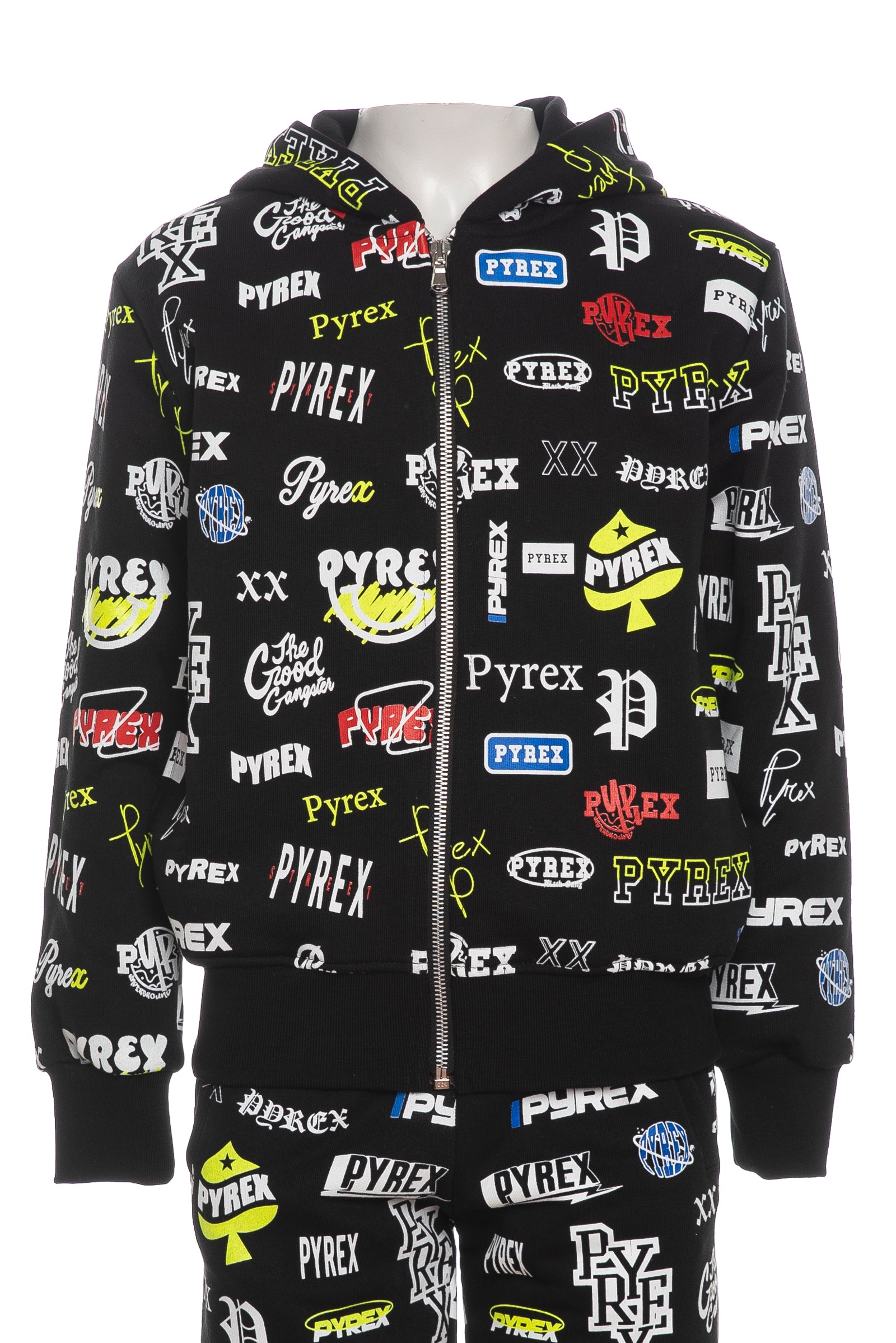 Felpa Pyrex Kids Brand Da Bambino Nera Stampa Loghi Multicolor E