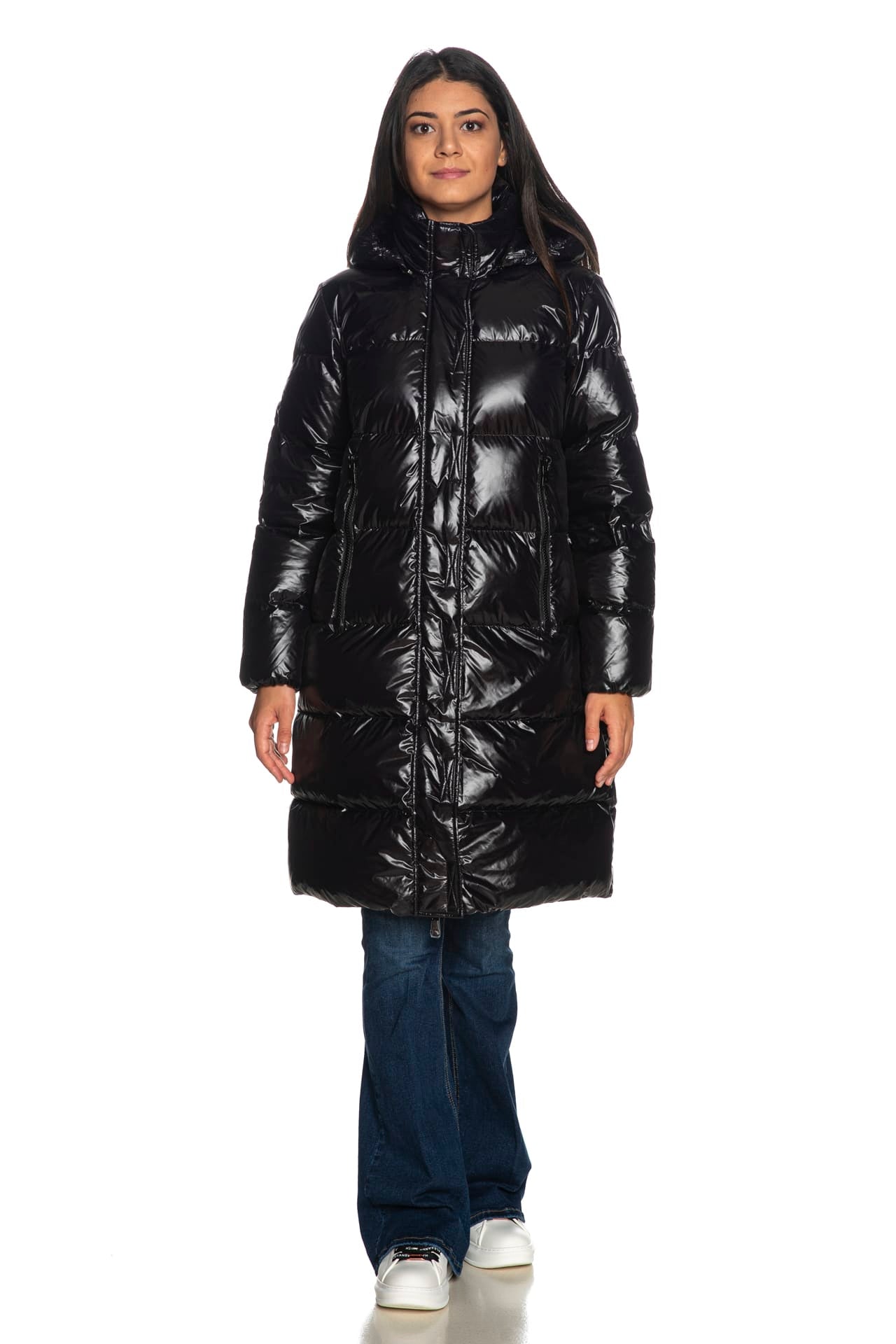 Piumino Armani Exchange Icon Long Down Jacket Da Donna Nero