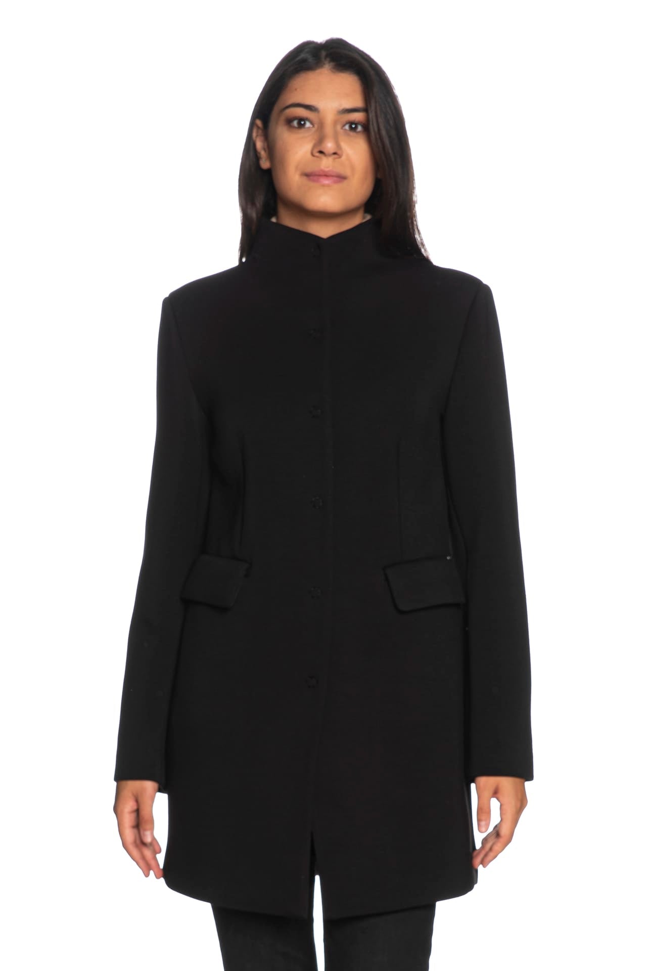 Nero Svasato Cappotto Nero Sciancrato RINASCIMENTO Cappotto Donna