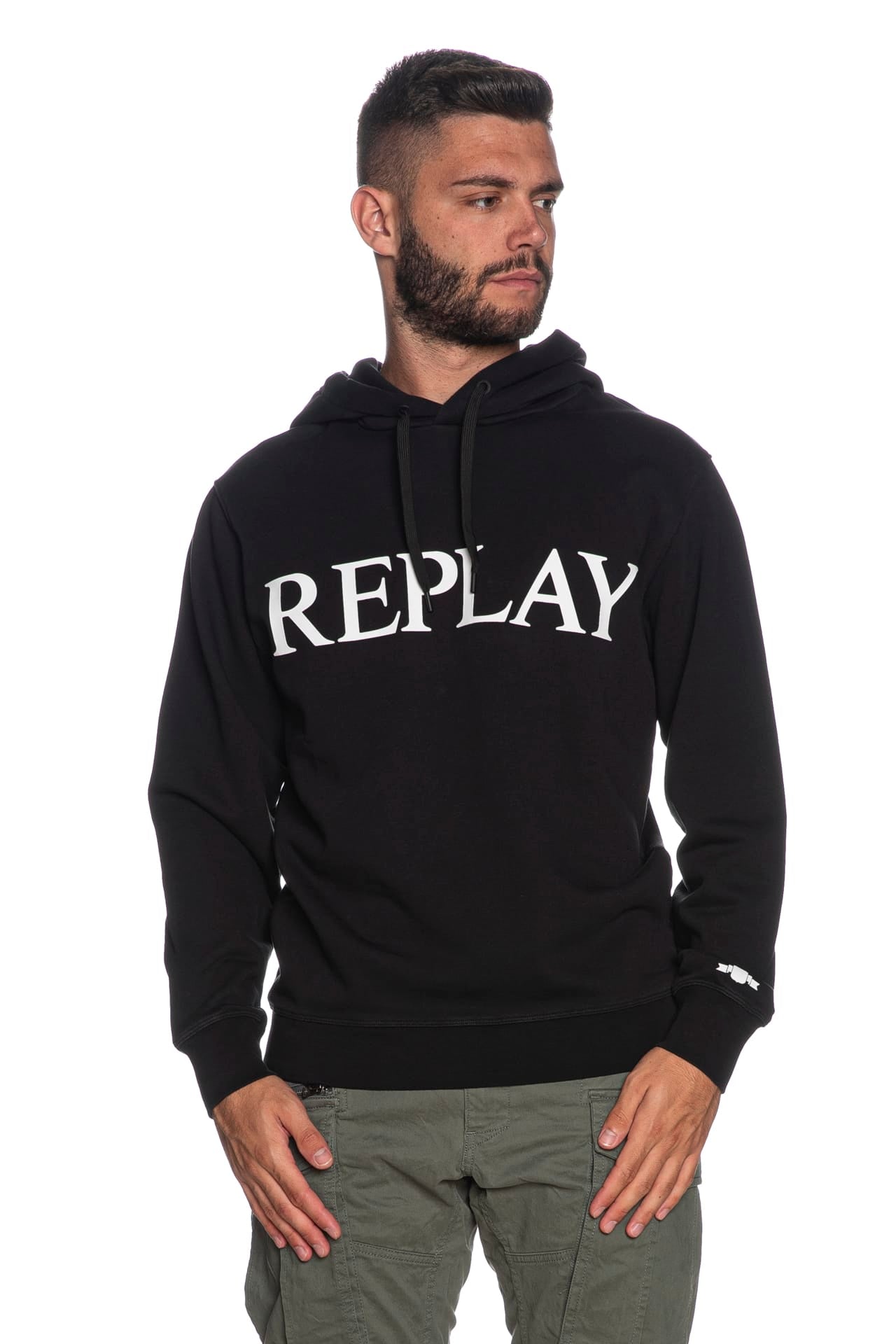 Hooded Felpa Replay Uomo Replay Felpa Con Cerniera Nero Uomo