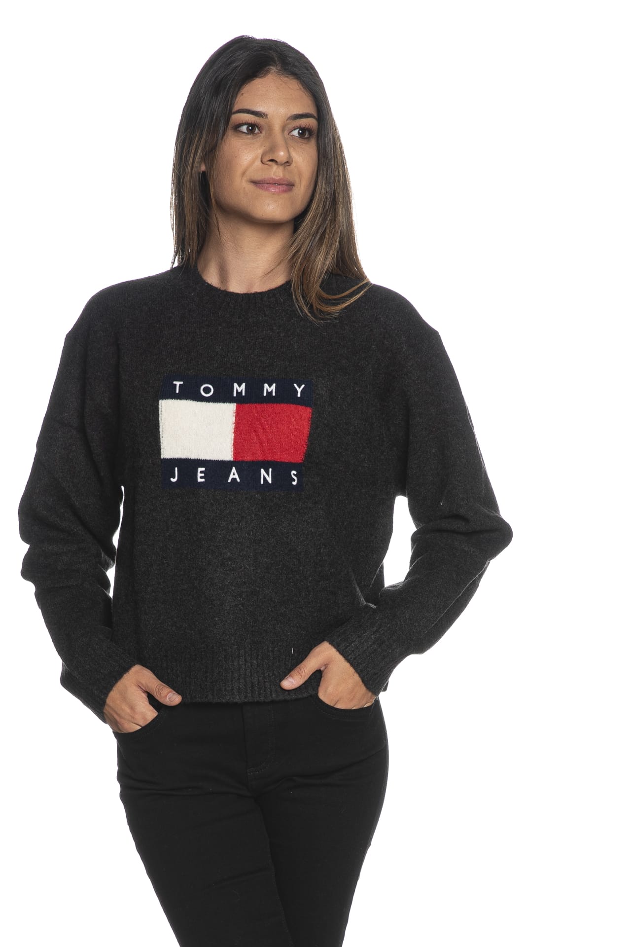 Felpa Donna Felpa Tommy Jeans Ragazza Felpa Donna Crop Relaxed Con