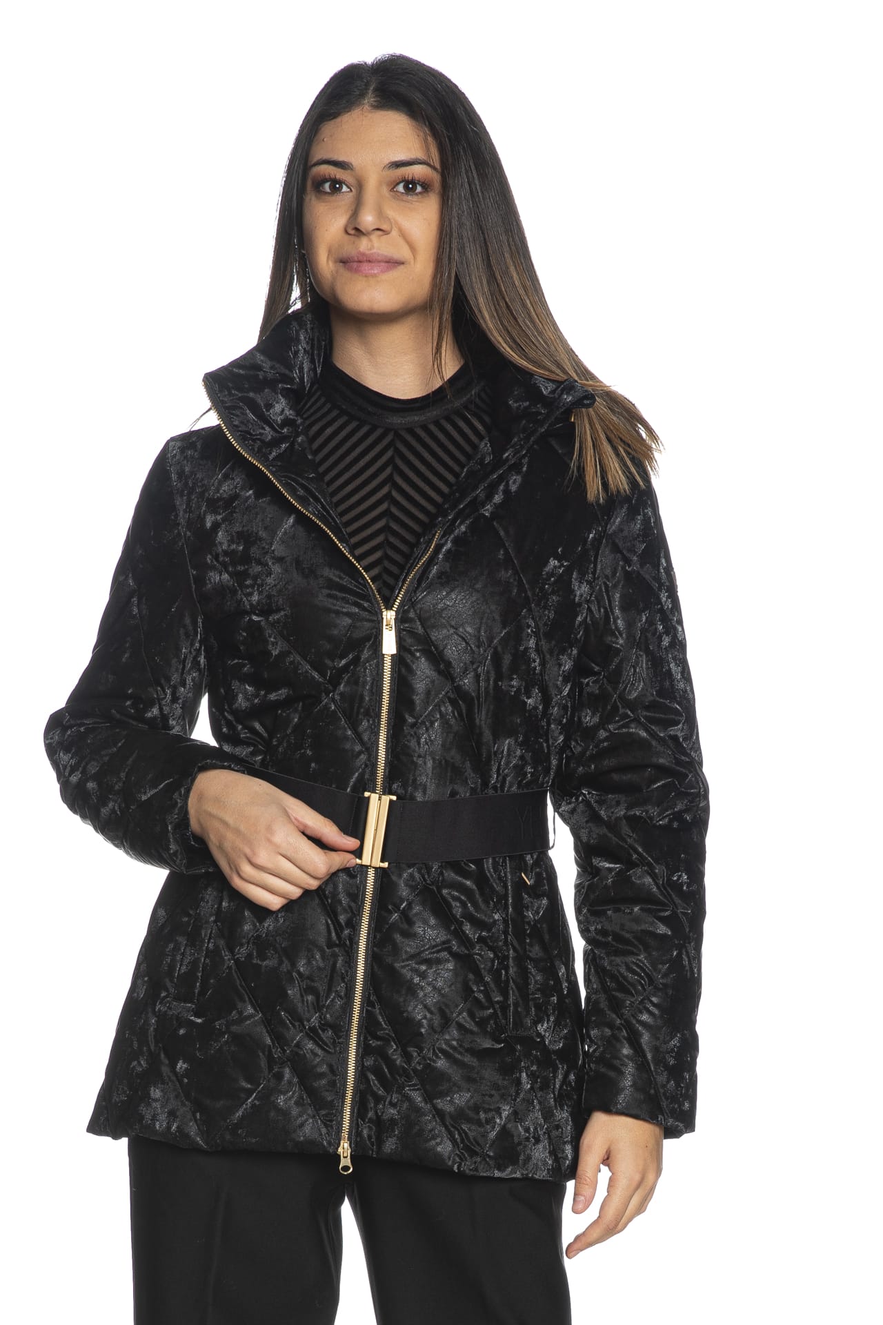 Giaccone Yes Zee Hooded Quilted Belt Da Donna Nero Scuderi Store