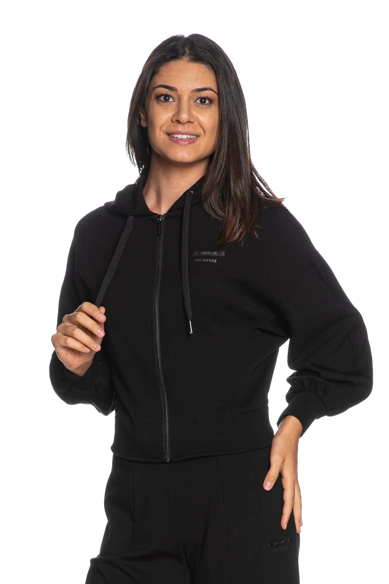 Felpa Armani Exchange Sweatshirt Ax Bustier Hooded Da Donna Nera