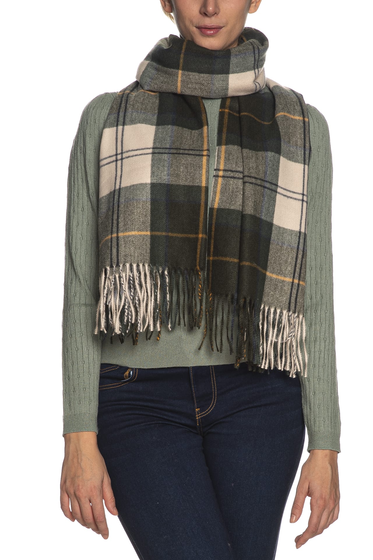 Sciarpa Stola Barbour Hailes Scarf Da Donna Tartan Panna Verde