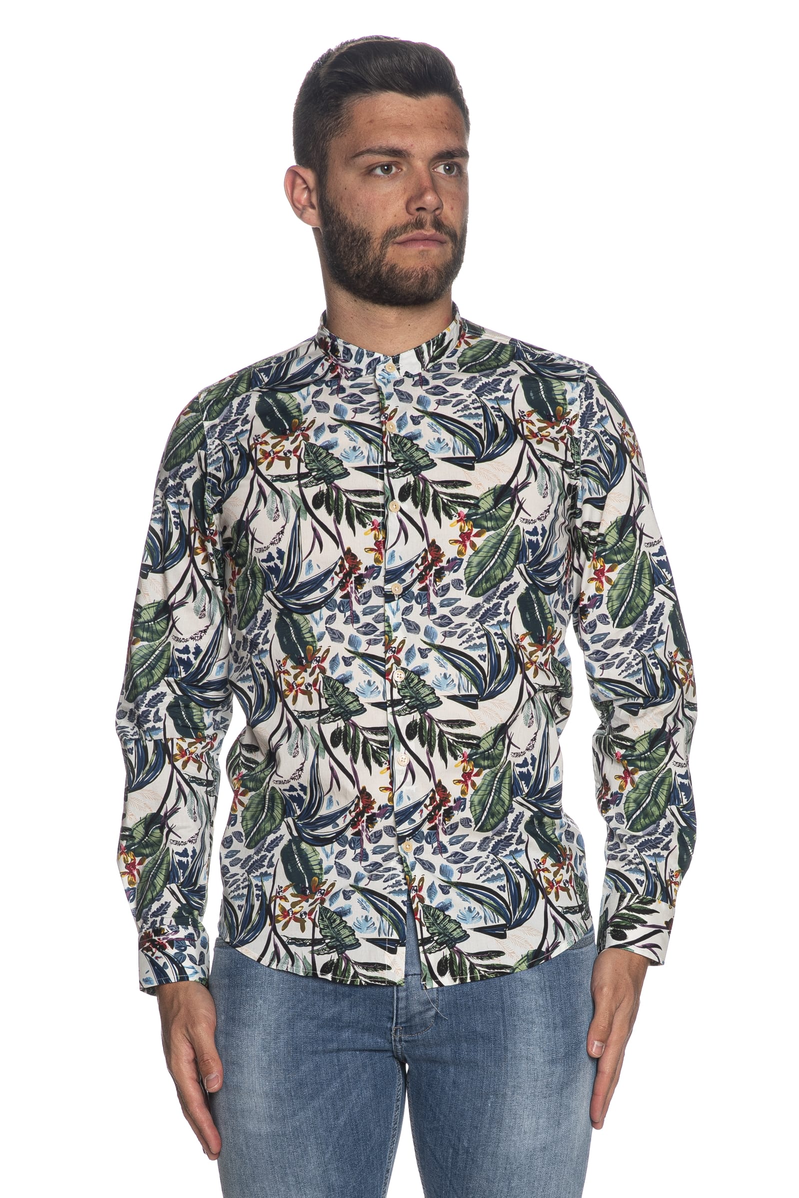 T-Shirt Uomo KEY LARGO Foglie - Maglia Estiva In Viscosa Poliestere Con Stampa Floreale E Girocollo