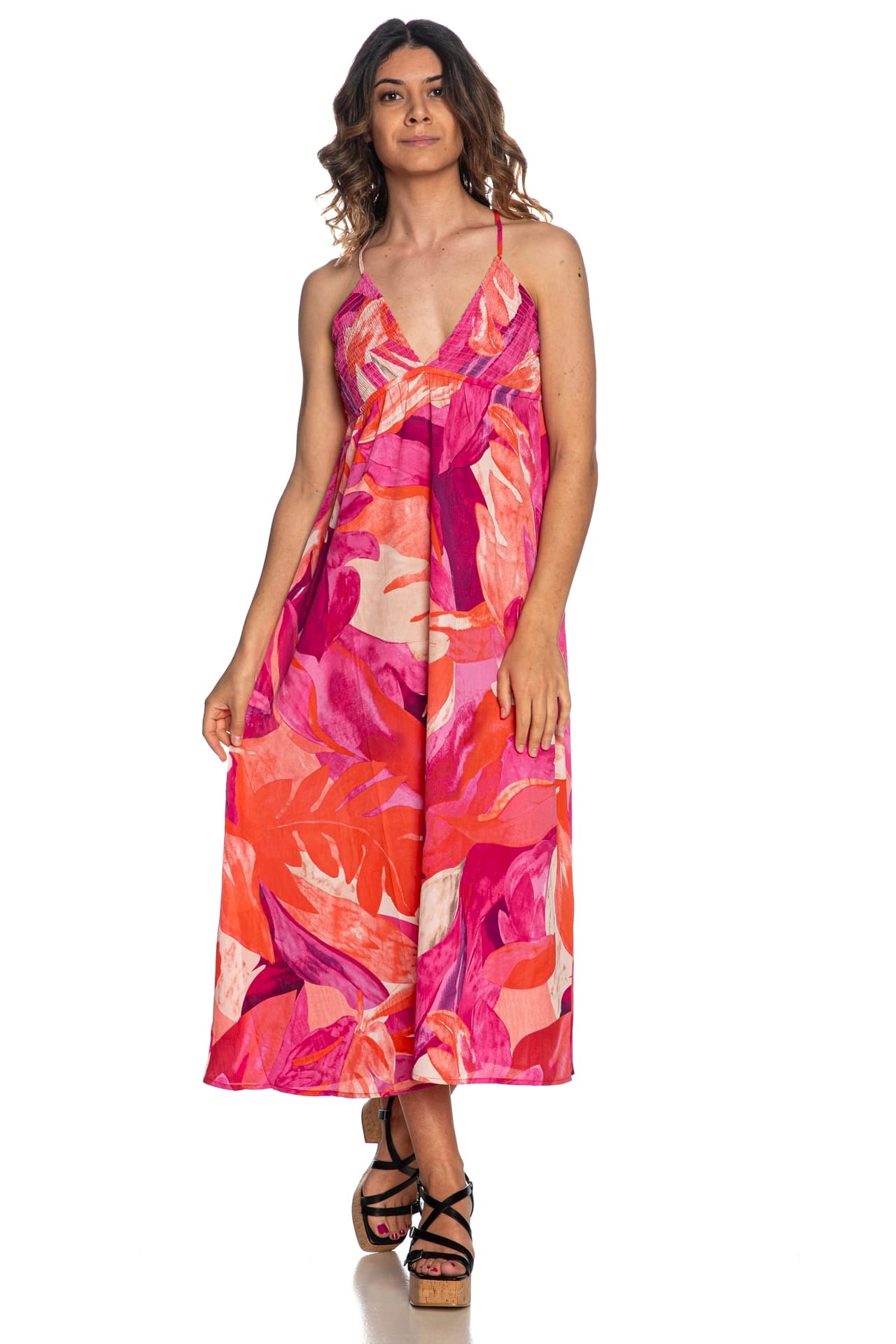 Abito Lungo Only Alma Da Donna Fantasia Botanica Arancione Viola