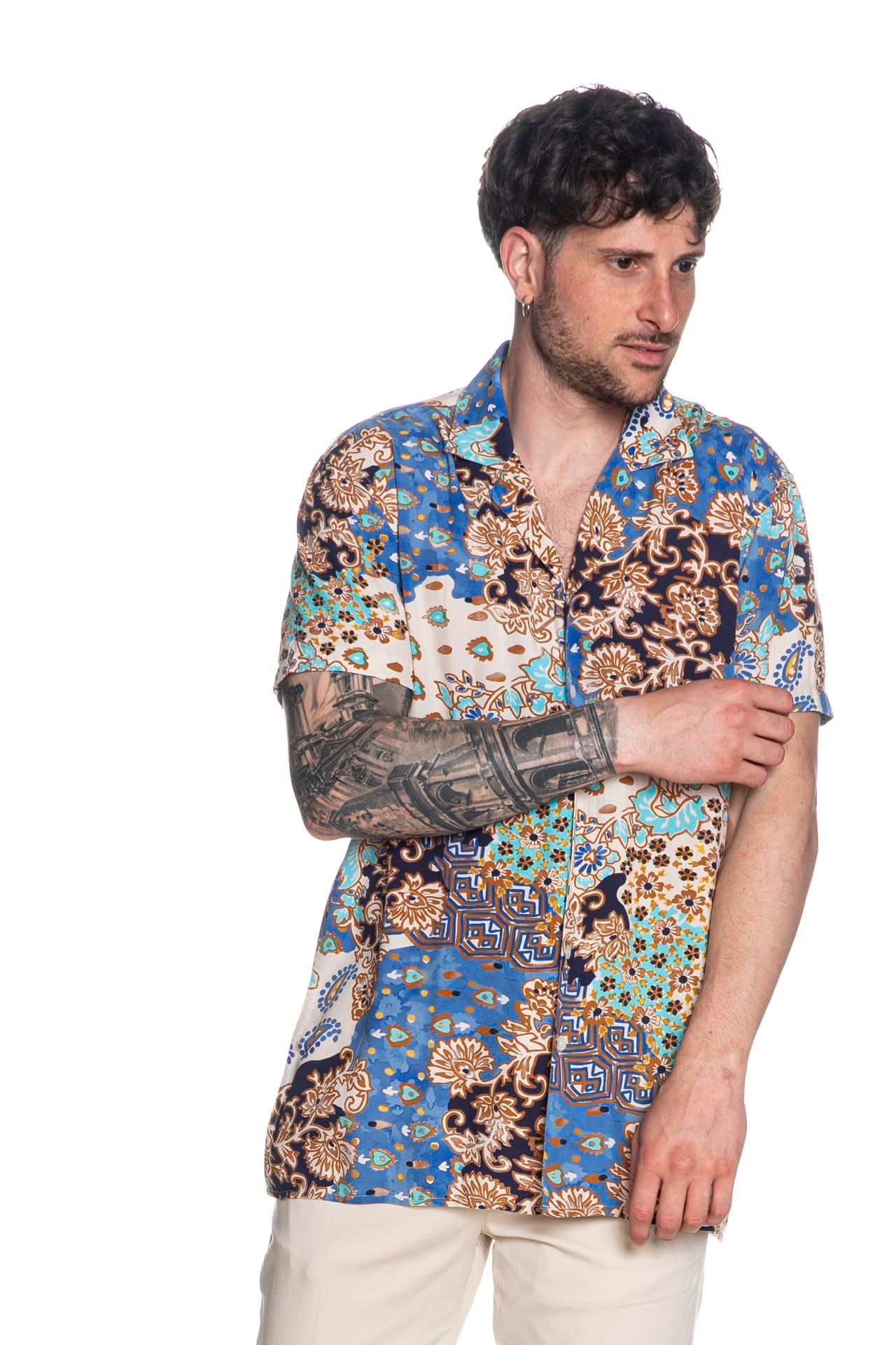 Camicia Yes Zee Urban Bowling Da Uomo Fantasia Amlfitana Bianco