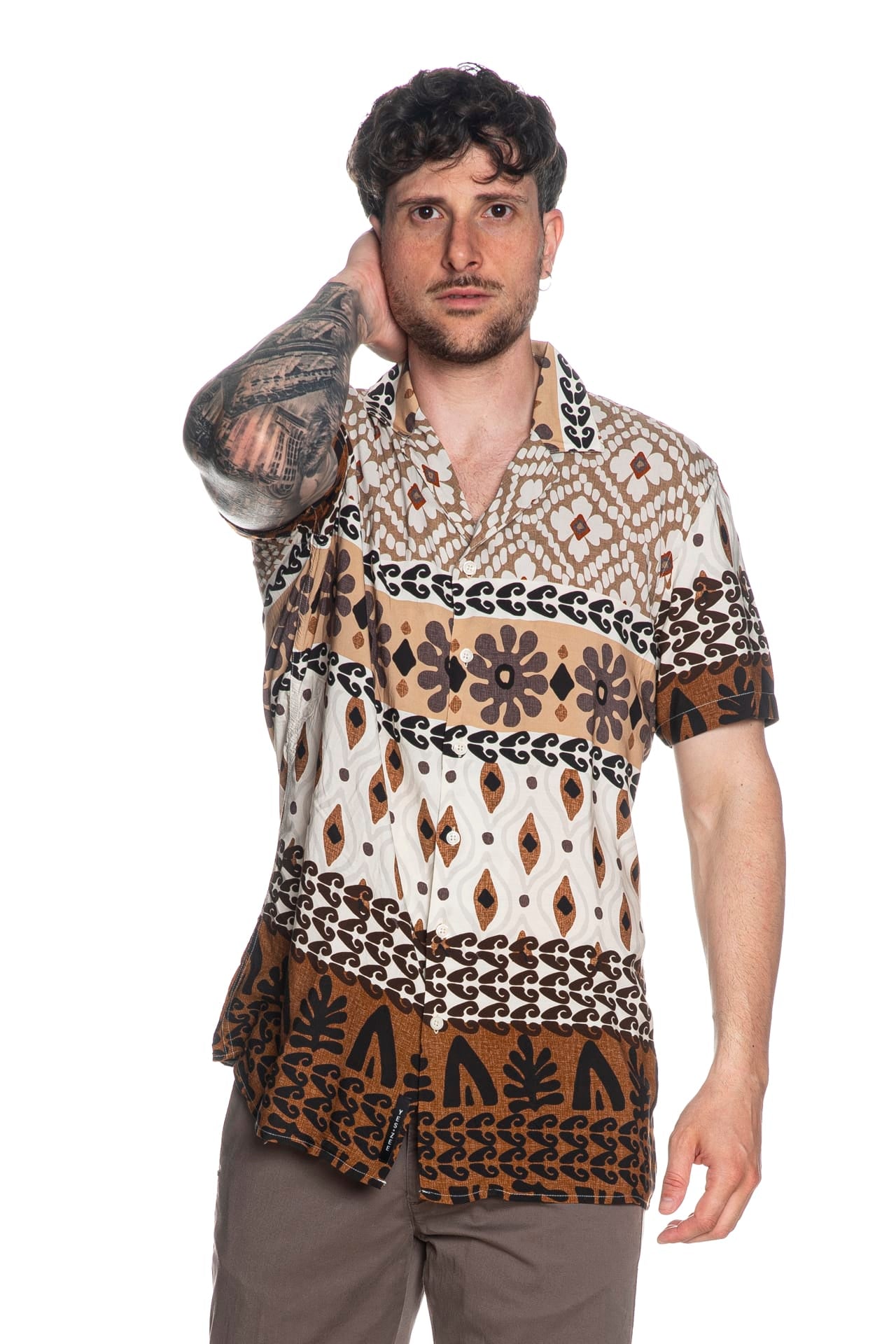 Camicia Yes Zee Urban Bowling Da Uomo Fantasia Etnica Sabbia