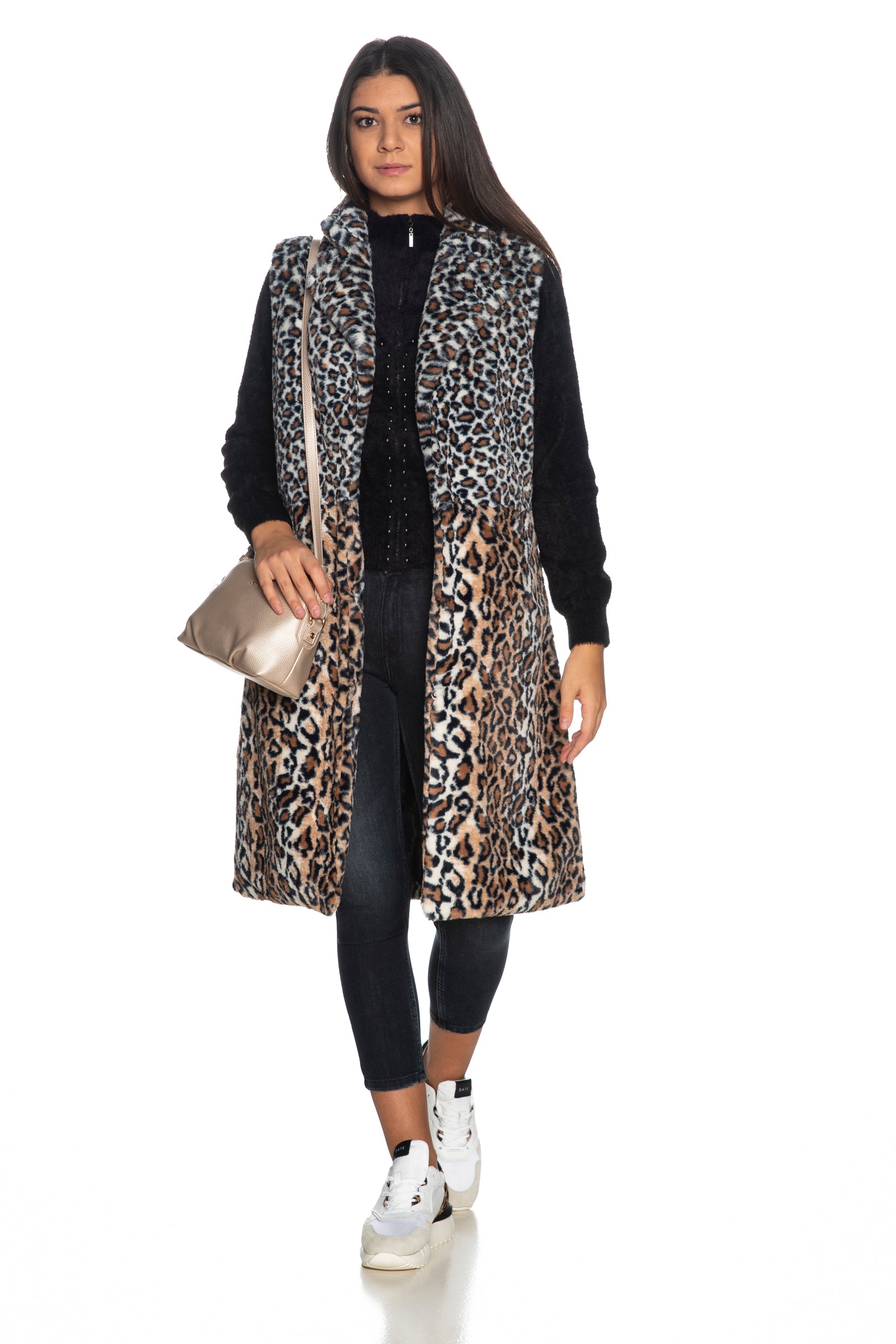 Gilet Lungo Gaelle Paris Animalier Da Donna Maculato Marrone