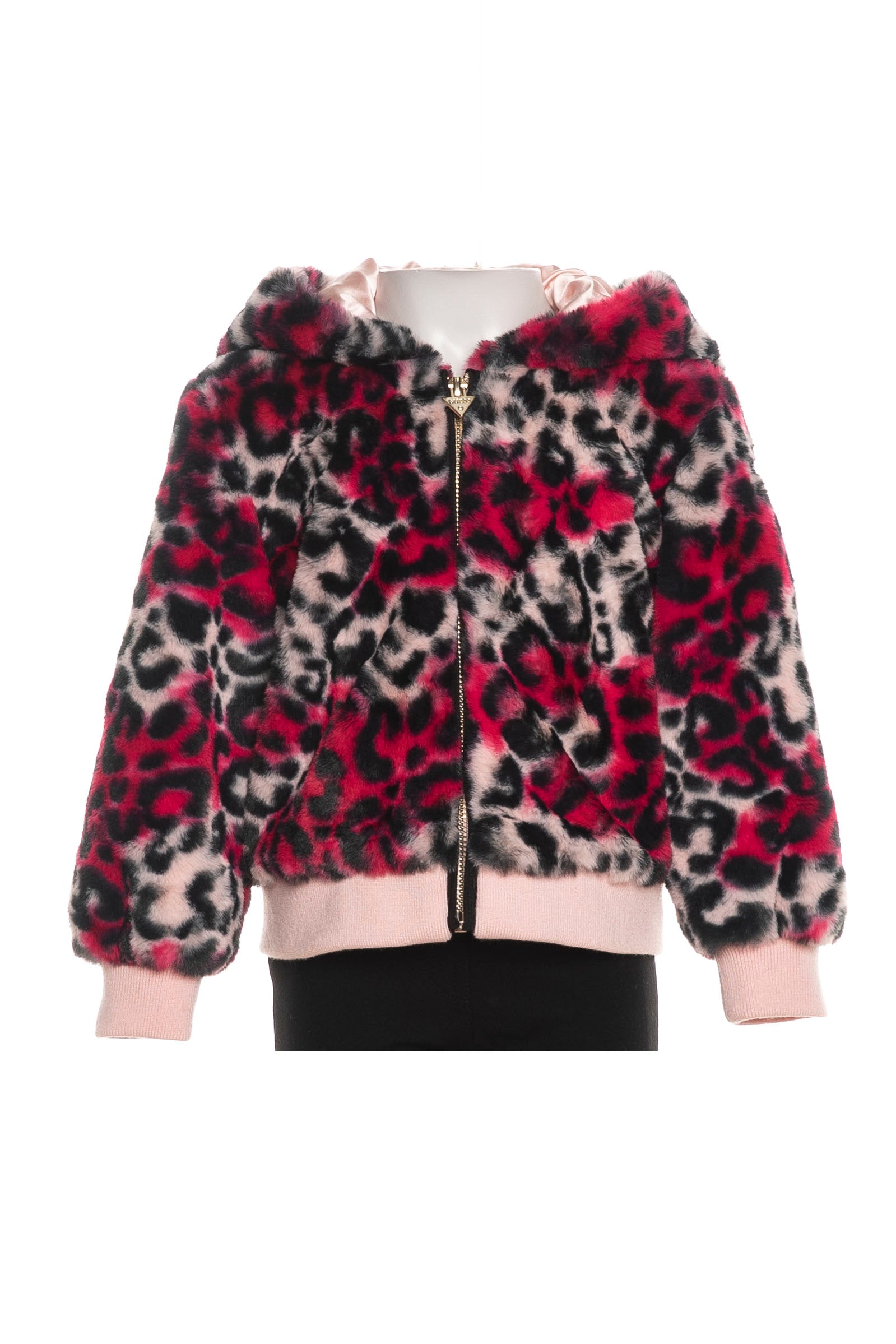 Giubbotto Guess Faux Fur Da Bambina Maculato Fuxia/Rosa/ Nero