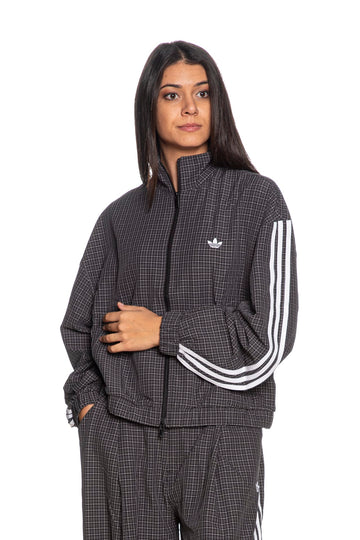 Giacca track Adidas donna a quadretti grigio scuro
