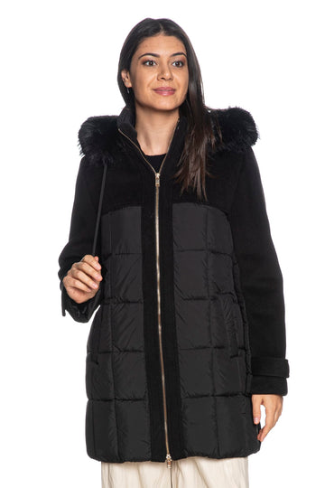 Piumino Artigli donna bimaterico zip nero