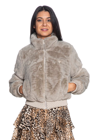 Bomber GUESS donna in eco pelliccia grigio