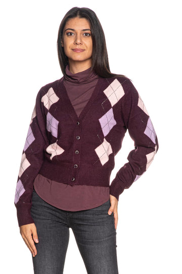 Cardigan Guess donna Gracie Argyle bordeaux a rombi