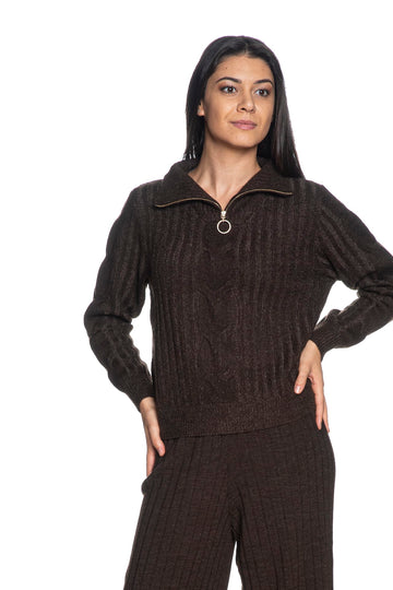 Maglione con zip JDY donna Andrea Zip Cable marrone