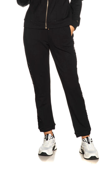 Pantaloni Liu Jo Sport donna in felpa neri con bande di paillettes