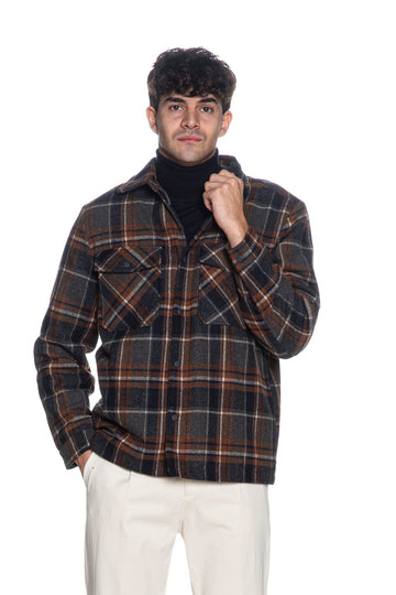Giacca camicia Tiffosi uomo Carmelo scozzese marrone e blu