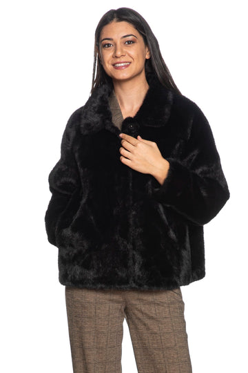 Giacca in pelliccia ecologica Yes Zee donna nera