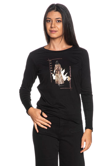 T-shirt a maniche lunghe Yes Zee donna nera