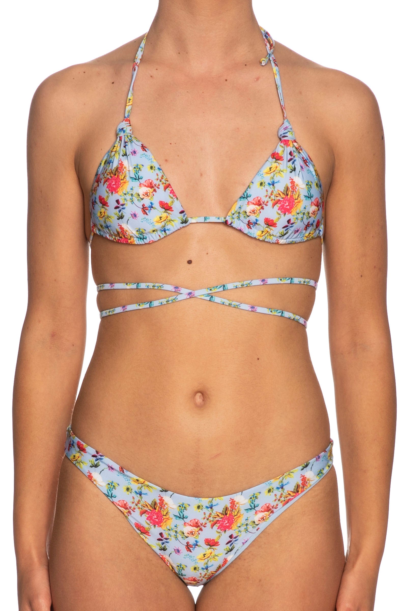 Bikini Donna Con Stampa Fiore Viola E Giallo - Costume Da Bagno In Nylon E Spandex - Foto 7