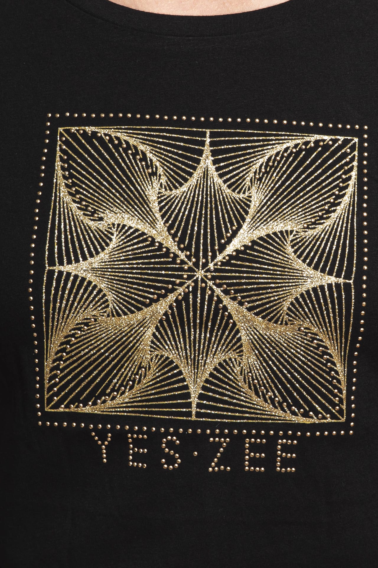 T Shirt Yes Zee Yz Jeans Gold Da Donna Nera - Scuderi Store