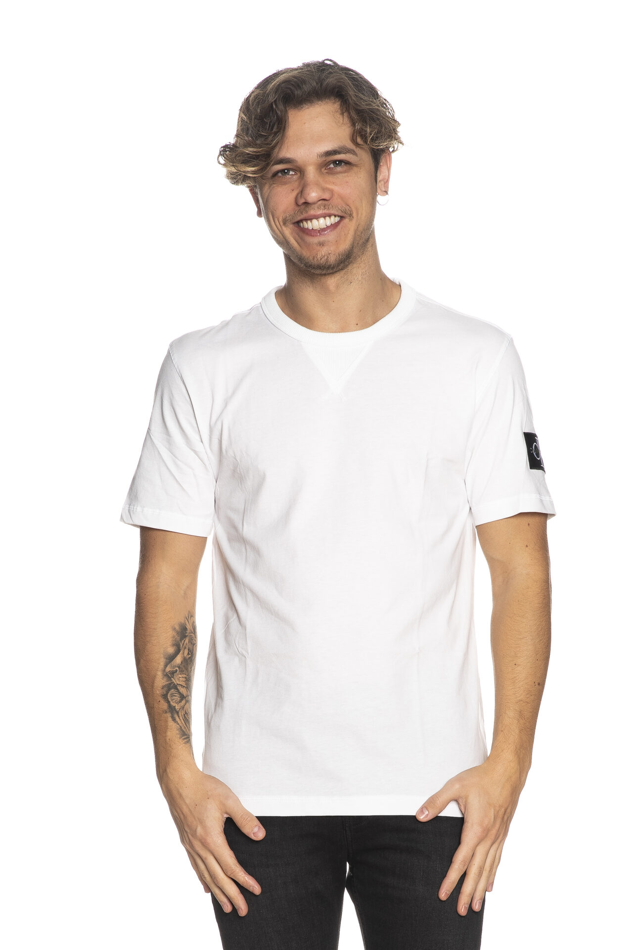 T shirt Calvin Klein Sh Sleeve Badge da uomo bianca
