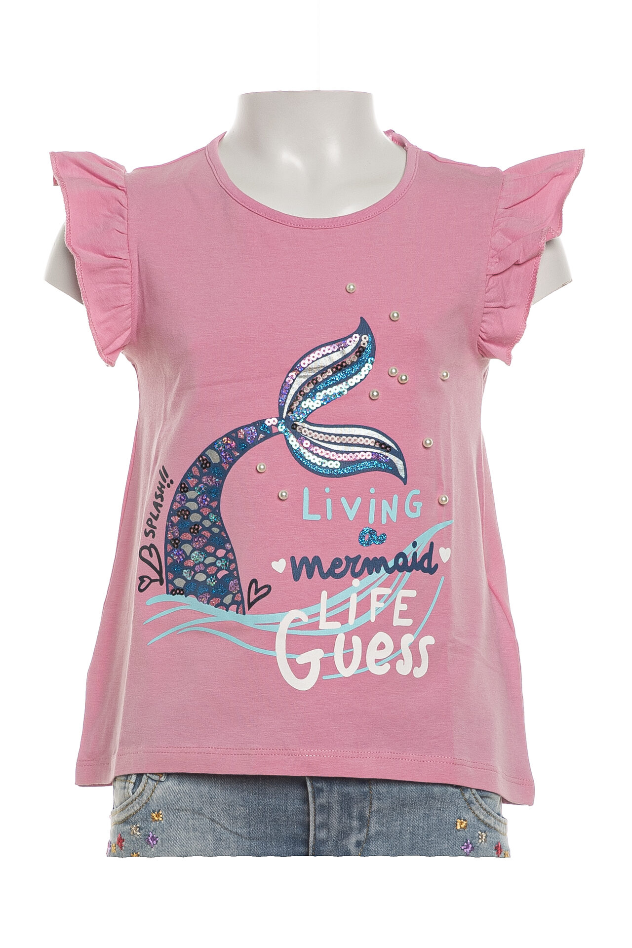 T shirt Guess Mermaid da bambina rosa bubble